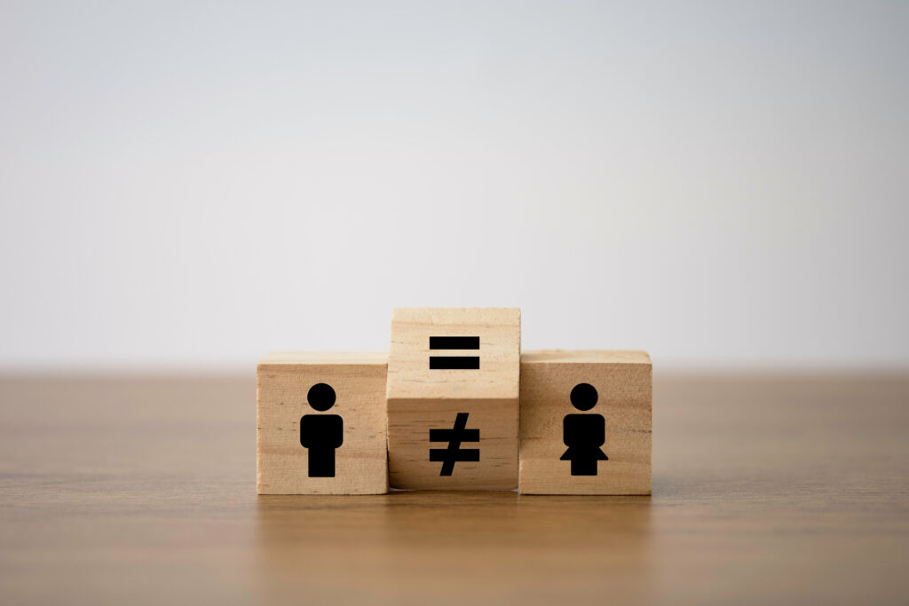 Flipping of unequal to equal sign between man and woman. Human a